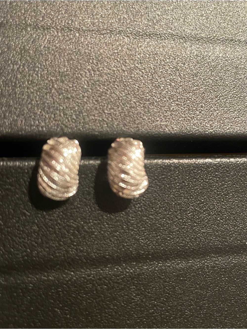 Avon Silver Ribbed Hoop-Style Stud Earrings